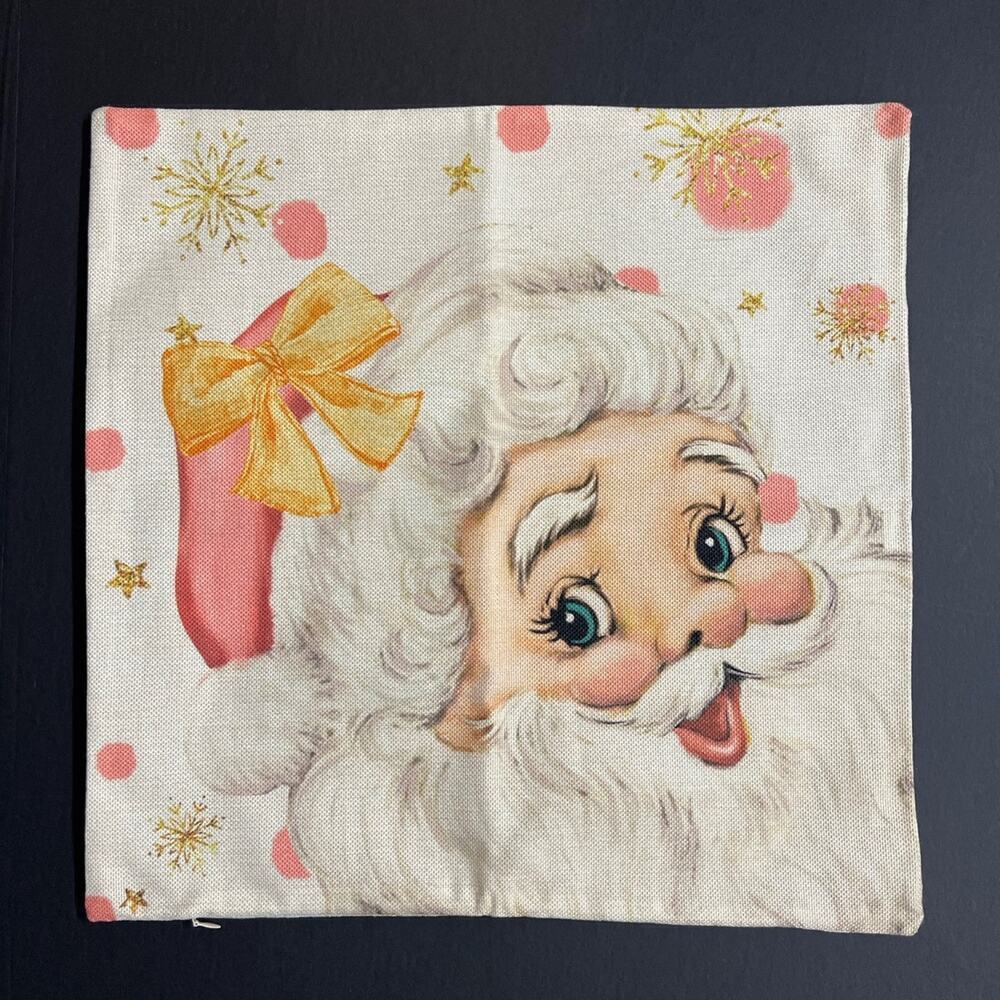 Pink Nostalgic Santa Christmas Pillow Cover